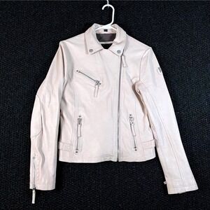 MAURITIUS Sofia Soft Pink Lambs Leather Moto Style Jacket Women's Size 6